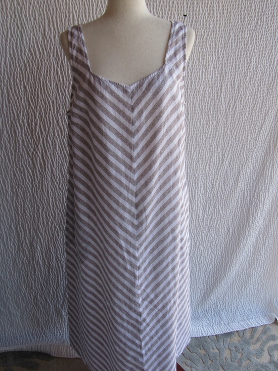 Love Linen Long Dress Brown White Chevron Stripe L J JIll Sleeveless - Picture 7 of 12
